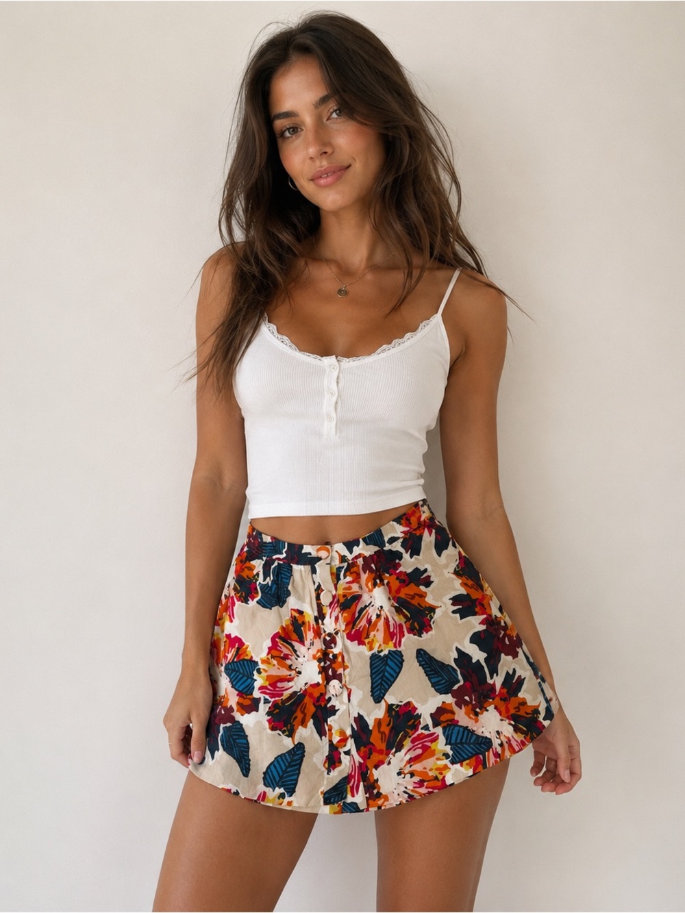 Fossil Tropical Floral Button Front Mini Skirt 🌺